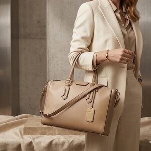 Lauren Ralph Lauren  Leather Satchel Gold Hardware Handbag